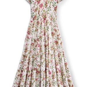 Soft Surroundings Pink and Green Smocked Tiered Sundress